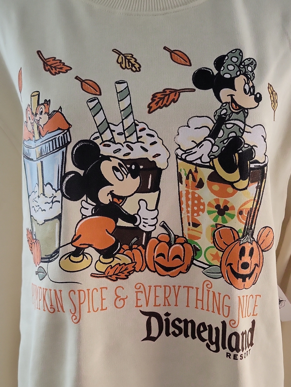 Disney Cream Crewneck Sweatshirt with Fall Mickey & Minnie Graphic - Picture 2 of 7